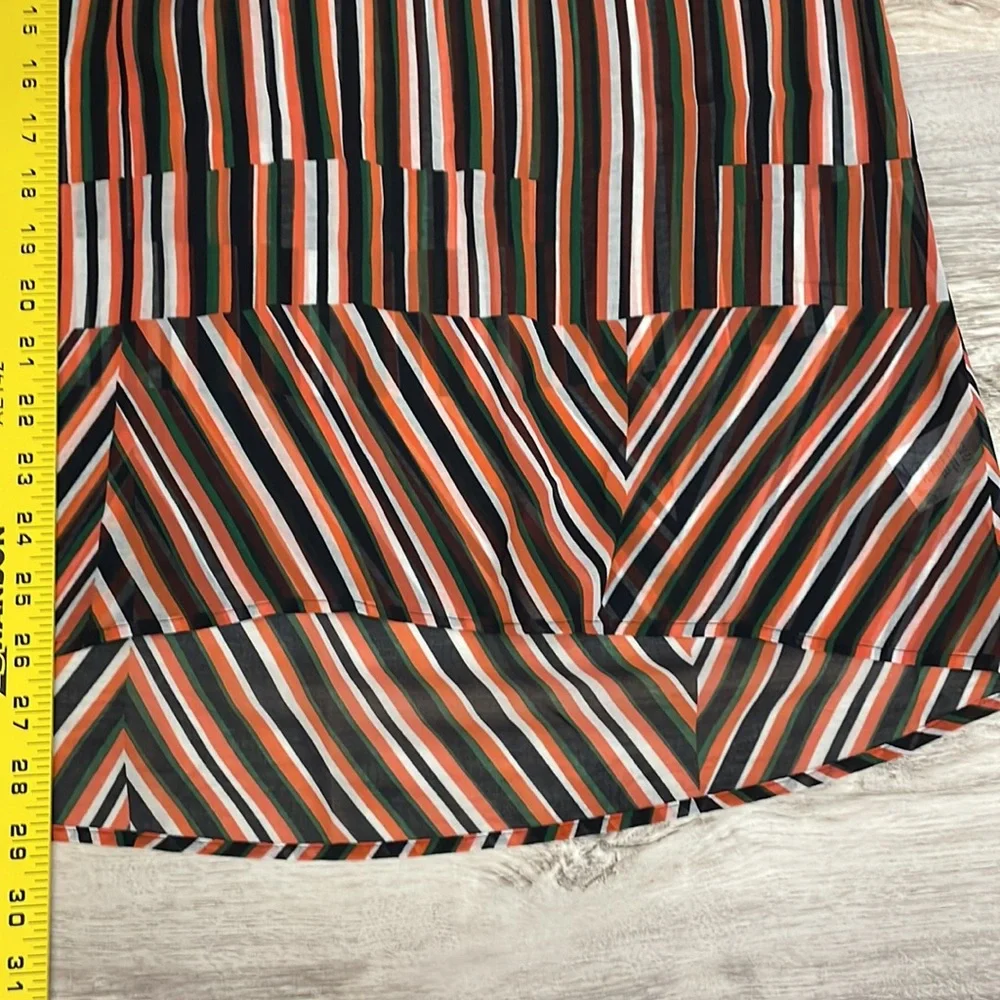 Cabi Orange, Blue, Green & White Striped Sheer V-Neck Blouse Small - Picture 10 of 13